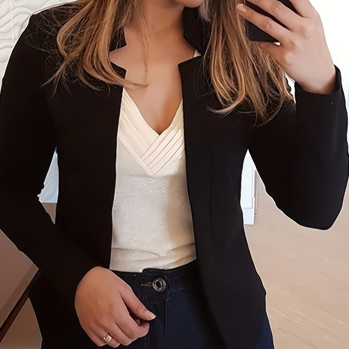 Elegant Solid Color Long Sleeve Women's Cardigan - 95% Polyester 5% Spandex Knit Fabric, Regular Fit H-Line Open Front Jacket with Quilted Detail for All Seasons