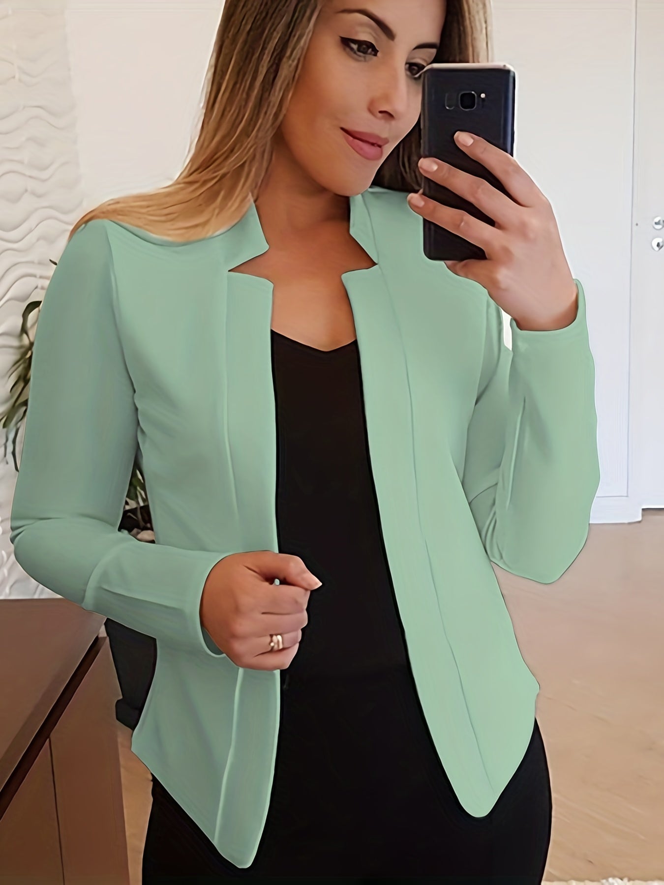 Elegant Solid Color Long Sleeve Women's Cardigan - 95% Polyester 5% Spandex Knit Fabric, Regular Fit H-Line Open Front Jacket with Quilted Detail for All Seasons