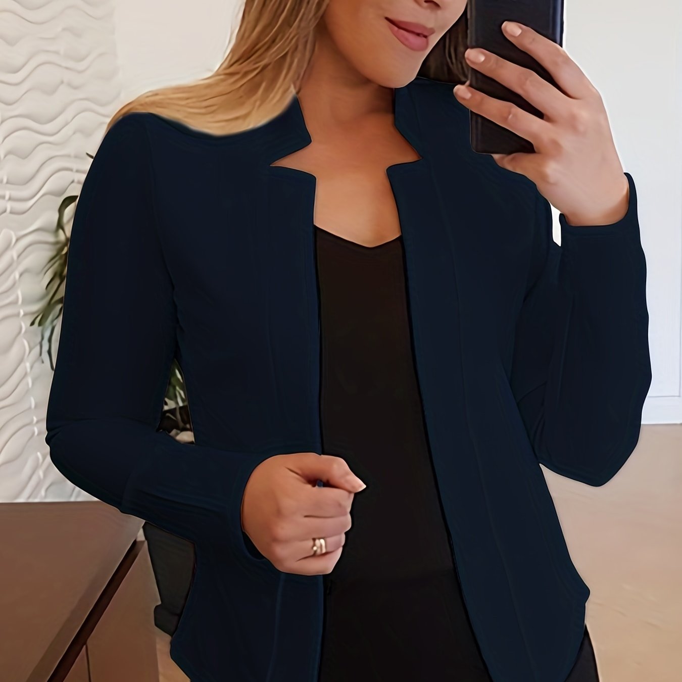 Elegant Solid Color Long Sleeve Women's Cardigan - 95% Polyester 5% Spandex Knit Fabric, Regular Fit H-Line Open Front Jacket with Quilted Detail for All Seasons