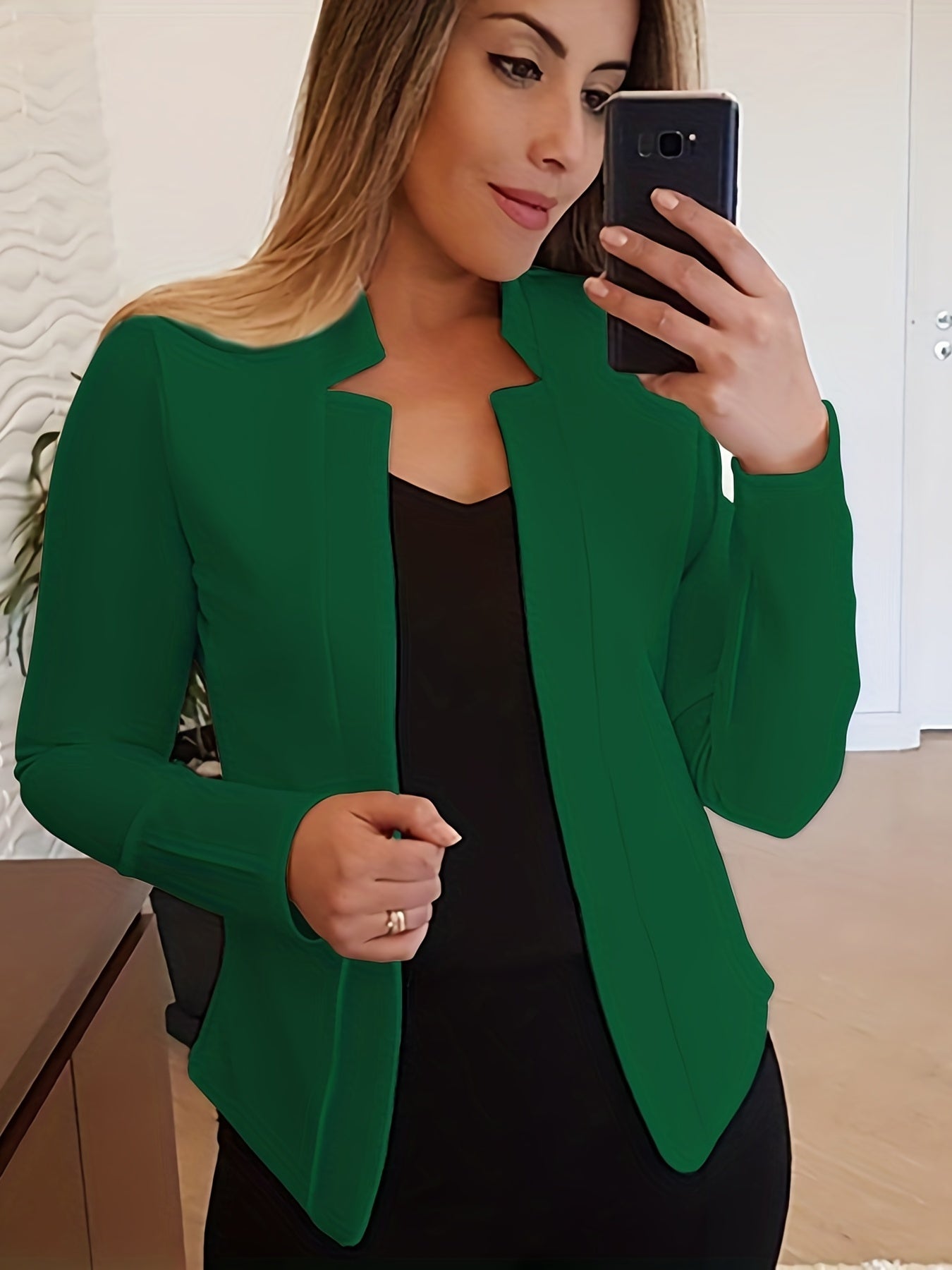 Elegant Solid Color Long Sleeve Women's Cardigan - 95% Polyester 5% Spandex Knit Fabric, Regular Fit H-Line Open Front Jacket with Quilted Detail for All Seasons