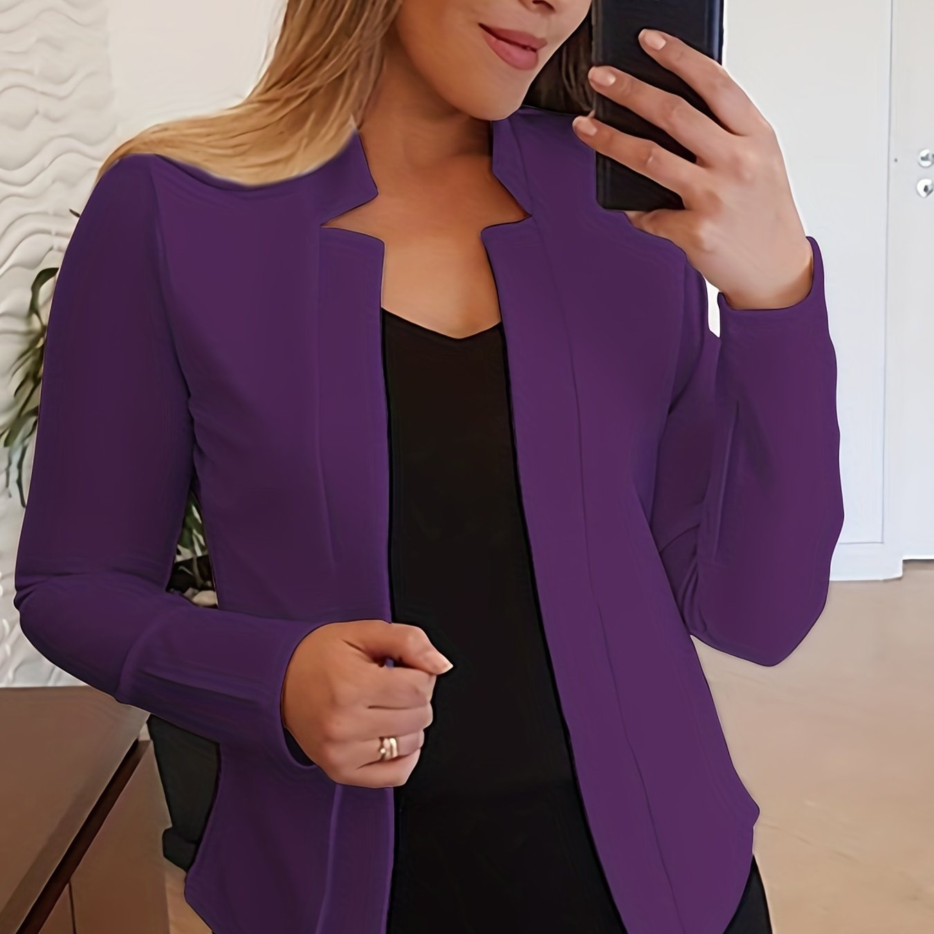 Elegant Solid Color Long Sleeve Women's Cardigan - 95% Polyester 5% Spandex Knit Fabric, Regular Fit H-Line Open Front Jacket with Quilted Detail for All Seasons