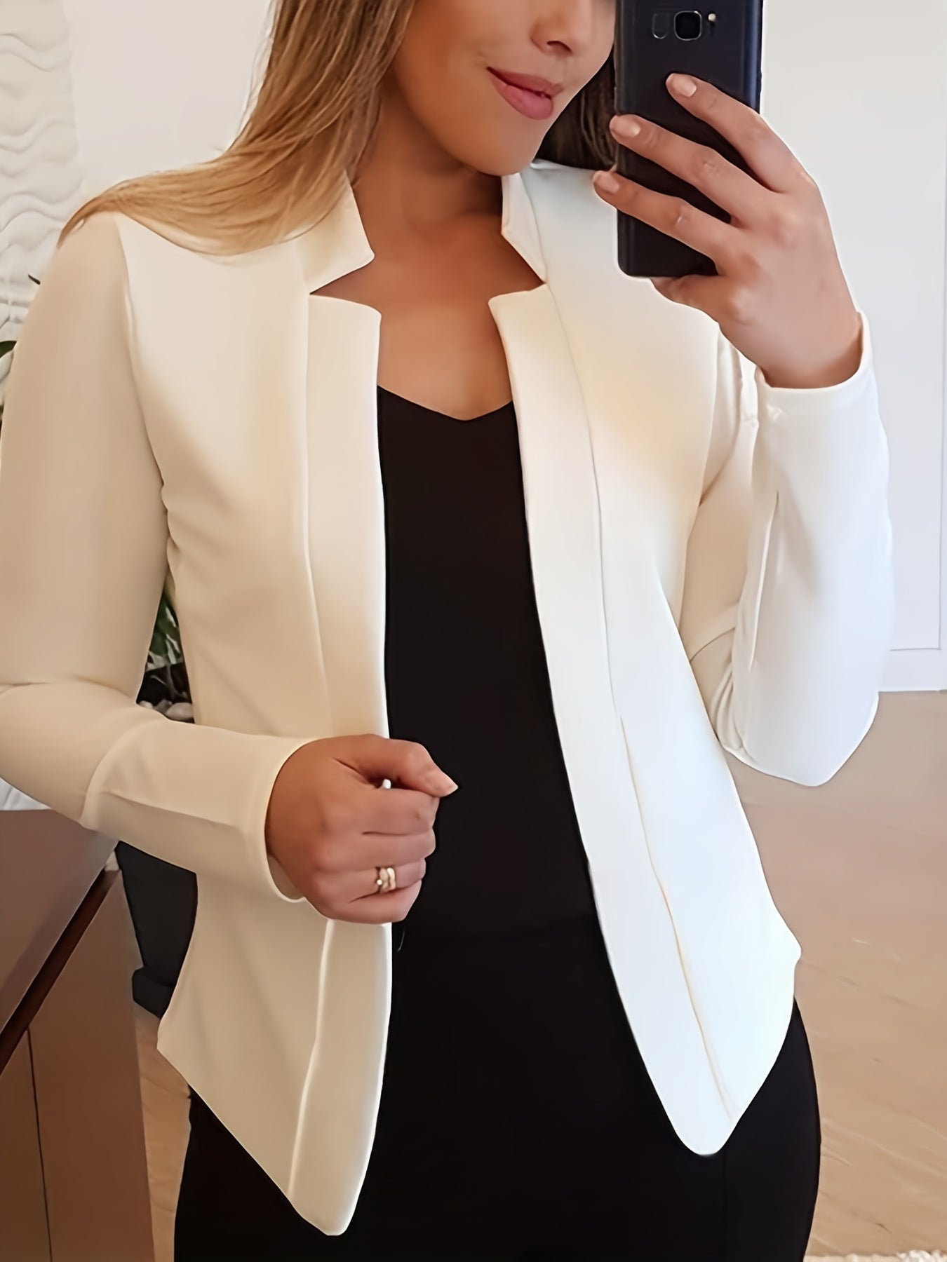 Elegant Solid Color Long Sleeve Women's Cardigan - 95% Polyester 5% Spandex Knit Fabric, Regular Fit H-Line Open Front Jacket with Quilted Detail for All Seasons