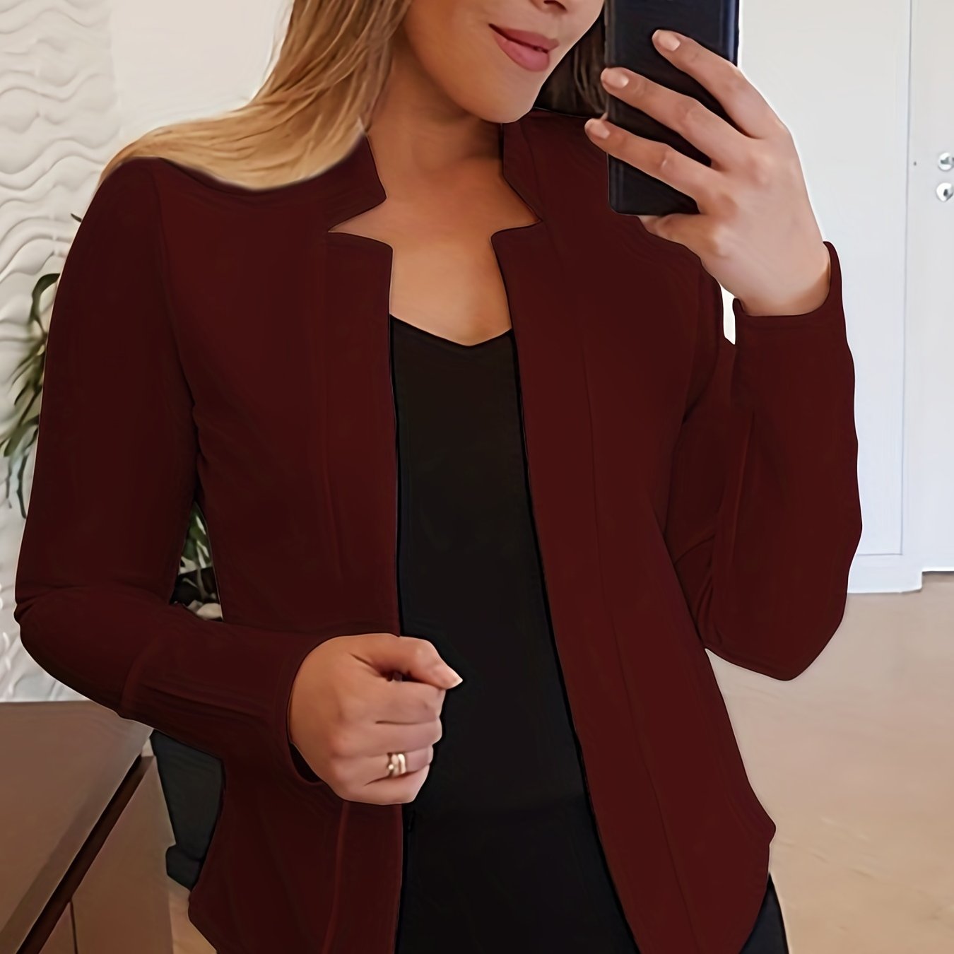 Elegant Solid Color Long Sleeve Women's Cardigan - 95% Polyester 5% Spandex Knit Fabric, Regular Fit H-Line Open Front Jacket with Quilted Detail for All Seasons