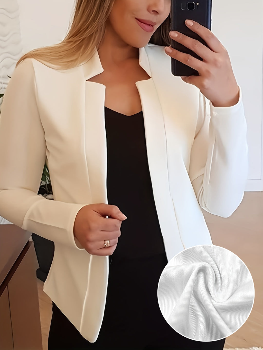 Elegant Solid Color Long Sleeve Women's Cardigan - 95% Polyester 5% Spandex Knit Fabric, Regular Fit H-Line Open Front Jacket with Quilted Detail for All Seasons