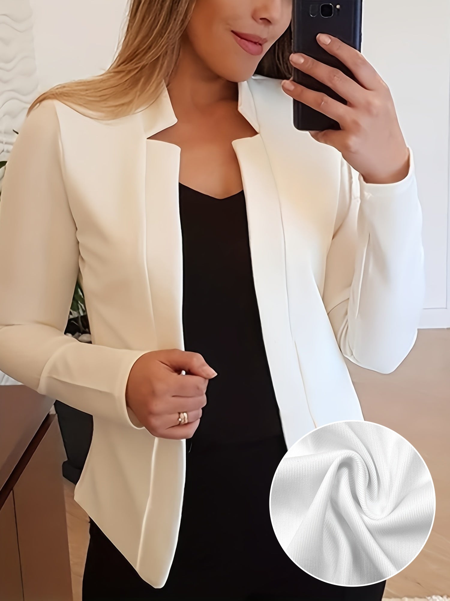 Elegant Solid Color Long Sleeve Women's Cardigan - 95% Polyester 5% Spandex Knit Fabric, Regular Fit H-Line Open Front Jacket with Quilted Detail for All Seasons