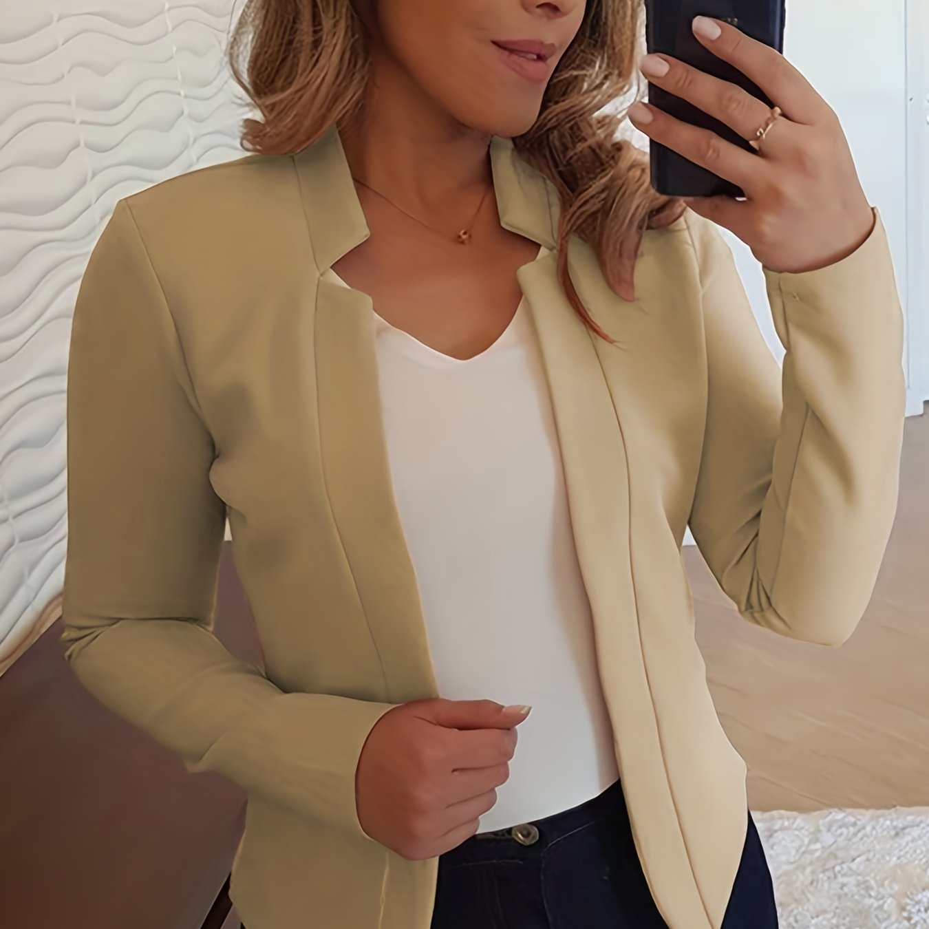 Elegant Solid Color Long Sleeve Women's Cardigan - 95% Polyester 5% Spandex Knit Fabric, Regular Fit H-Line Open Front Jacket with Quilted Detail for All Seasons