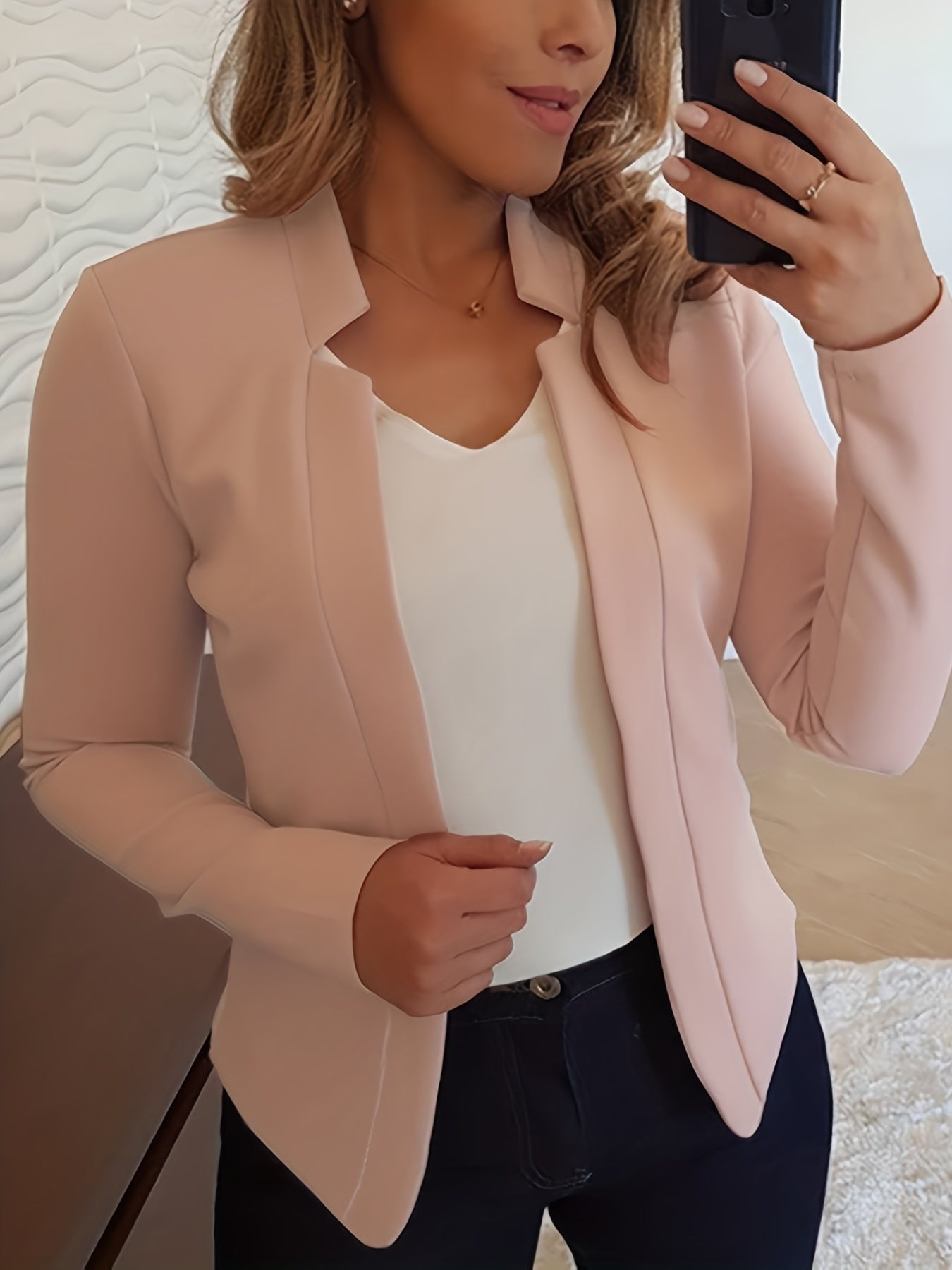 Elegant Solid Color Long Sleeve Women's Cardigan - 95% Polyester 5% Spandex Knit Fabric, Regular Fit H-Line Open Front Jacket with Quilted Detail for All Seasons