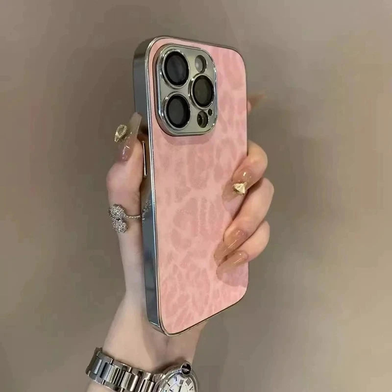 Luxury Leopard Print Leather Phone Case For iPhone 17 Air 11 12 13 14 15 16 Pro Max Plus Fashion Plating Shockproof Bumber Cover