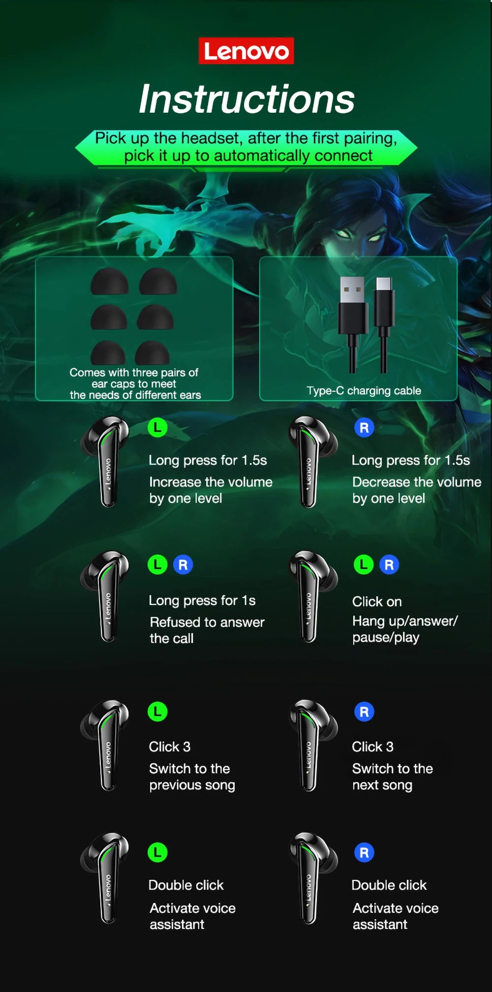 New Original Lenovo XT92 TWS Earphones Wireless Bluetooth Headphones Sports Gaming Headset Dual Stereo HIFI Bass Earbuds
