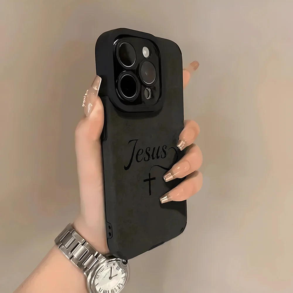 Black The Cross Of Jesus Print Phone Case For IPhone 17 16 15 14 13 12 11 Pro Max Plus X XR XS Max 17 Air Soft Bumper Back Cover