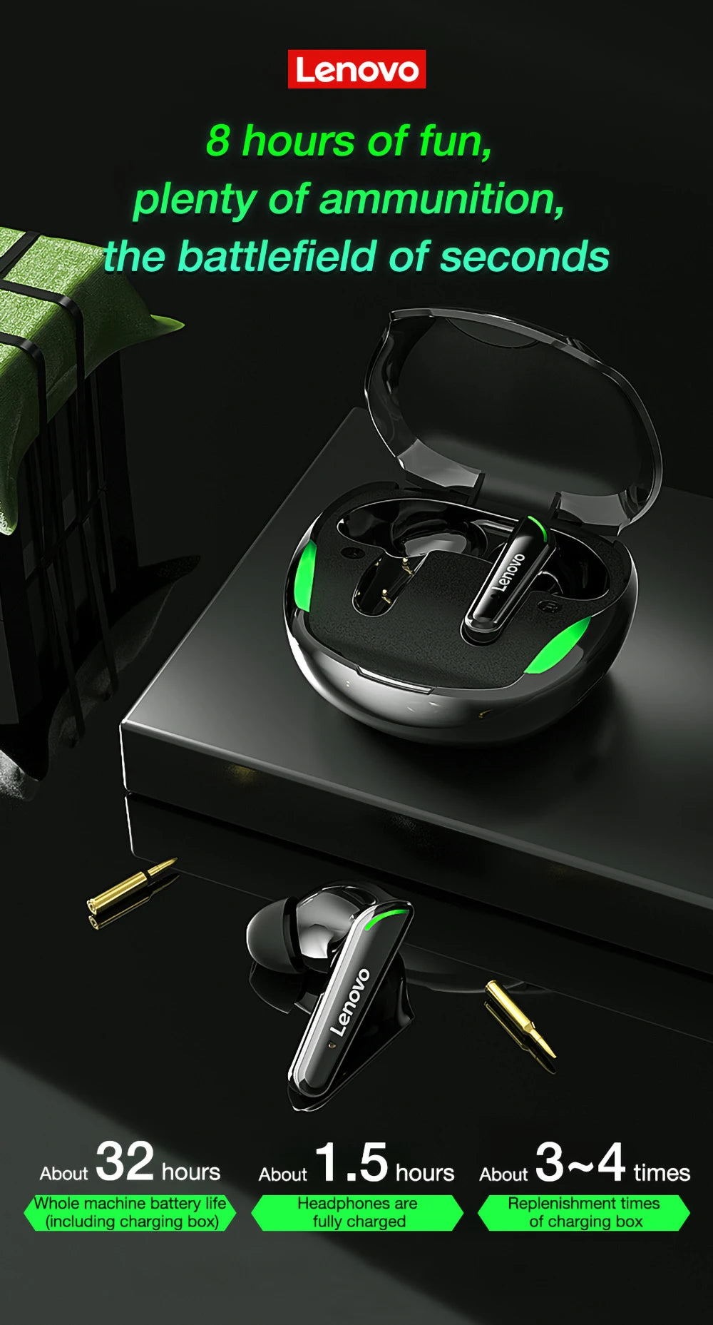 New Original Lenovo XT92 TWS Earphones Wireless Bluetooth Headphones Sports Gaming Headset Dual Stereo HIFI Bass Earbuds