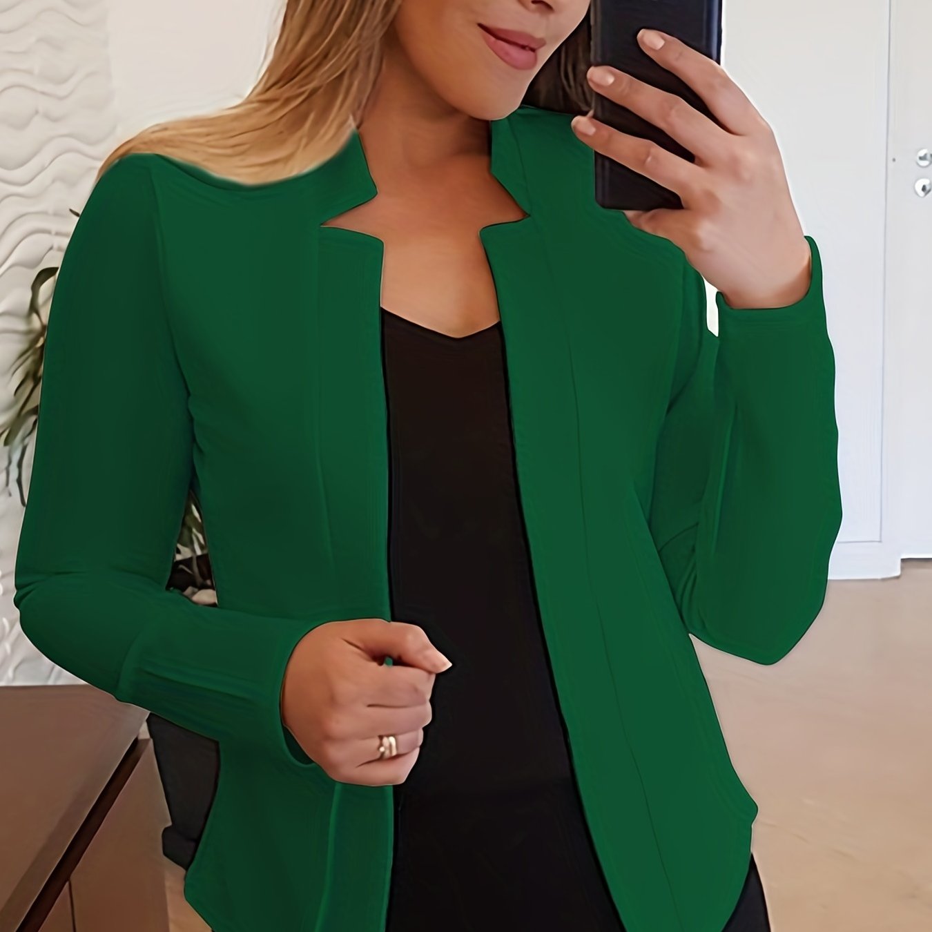 Elegant Solid Color Long Sleeve Women's Cardigan - 95% Polyester 5% Spandex Knit Fabric, Regular Fit H-Line Open Front Jacket with Quilted Detail for All Seasons