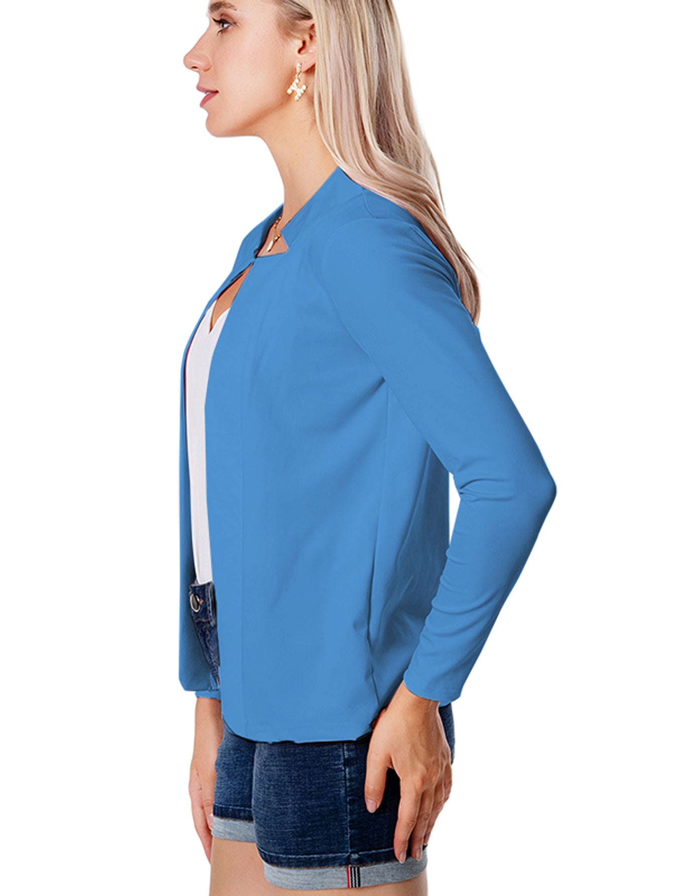 Elegant Solid Color Long Sleeve Women's Cardigan - 95% Polyester 5% Spandex Knit Fabric, Regular Fit H-Line Open Front Jacket with Quilted Detail for All Seasons