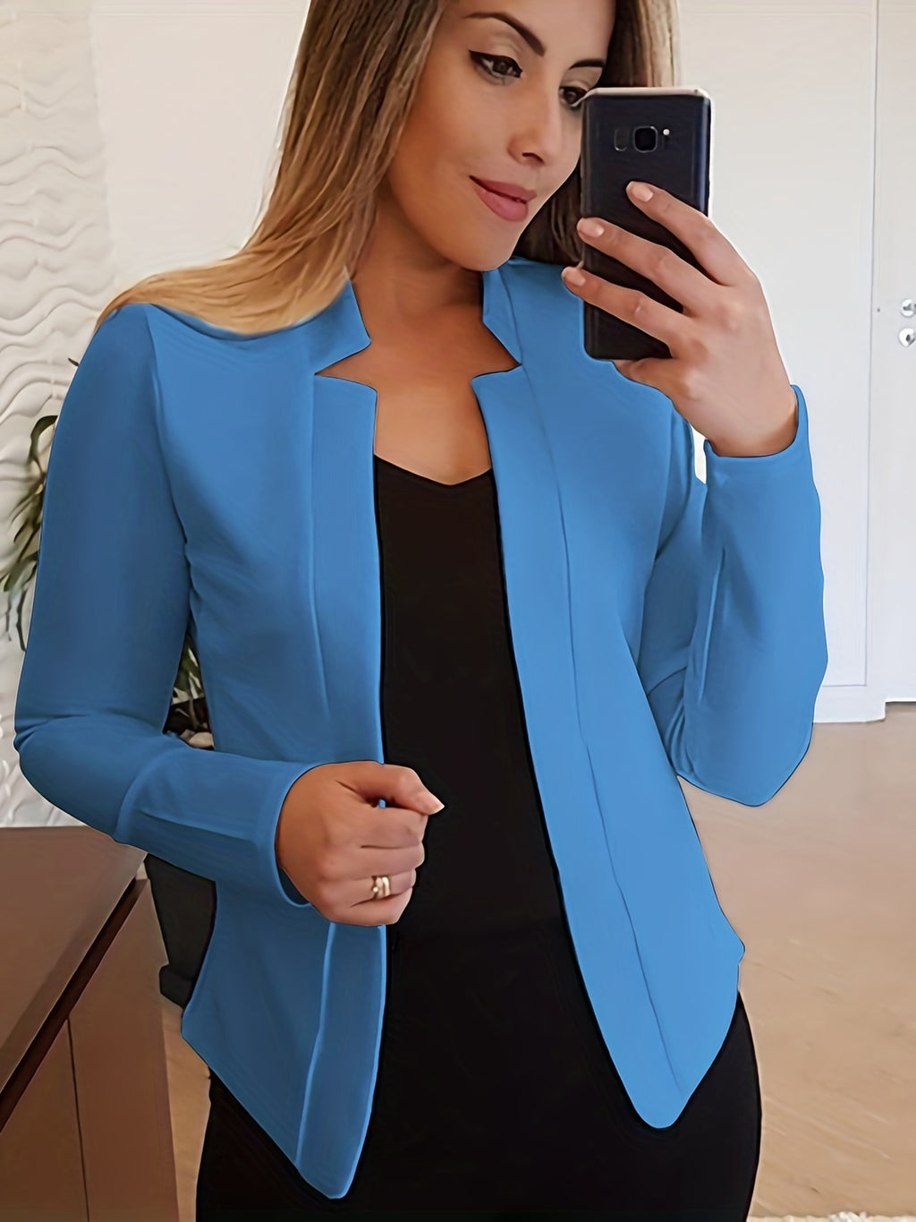 Elegant Solid Color Long Sleeve Women's Cardigan - 95% Polyester 5% Spandex Knit Fabric, Regular Fit H-Line Open Front Jacket with Quilted Detail for All Seasons