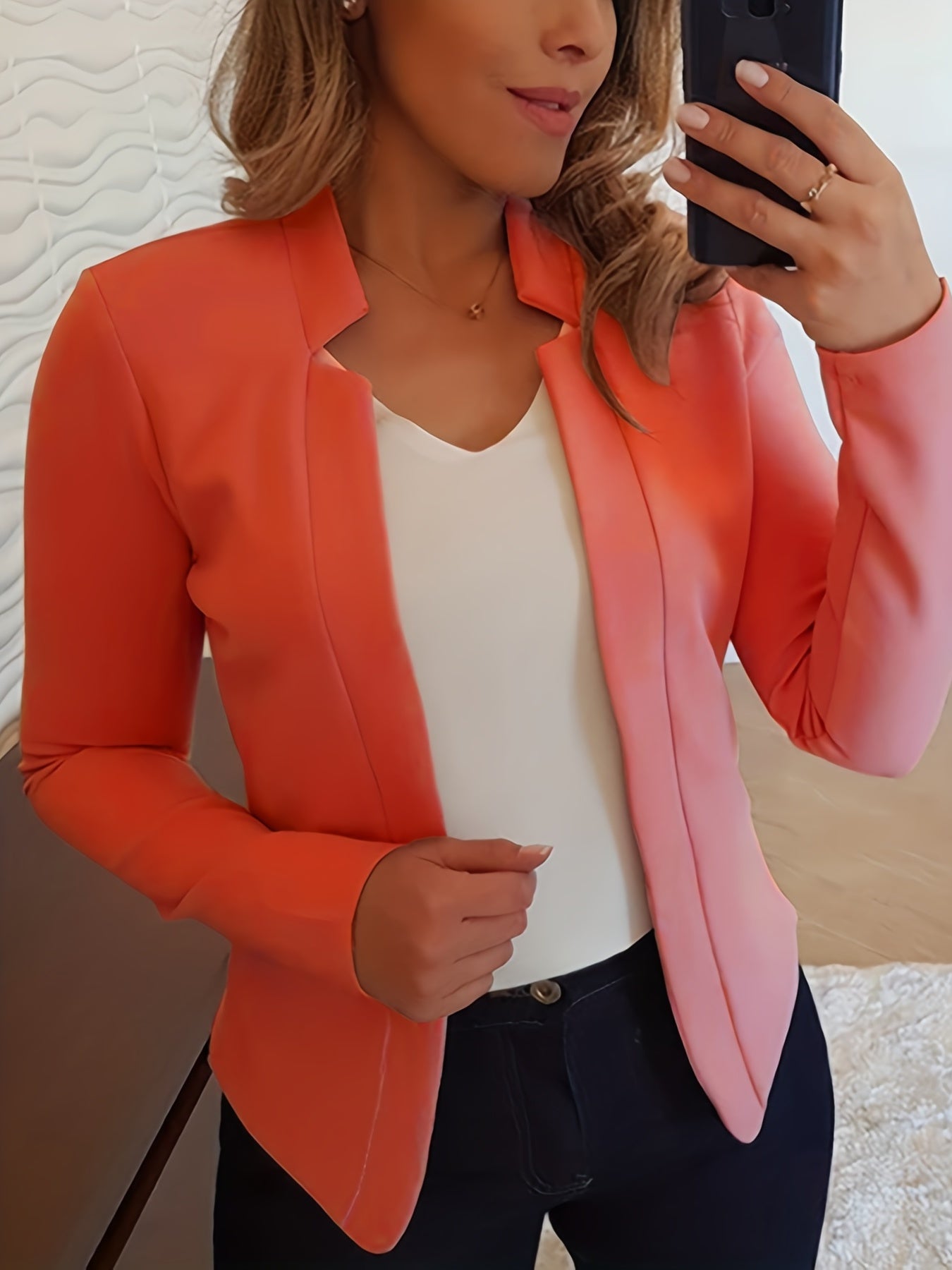Elegant Solid Color Long Sleeve Women's Cardigan - 95% Polyester 5% Spandex Knit Fabric, Regular Fit H-Line Open Front Jacket with Quilted Detail for All Seasons