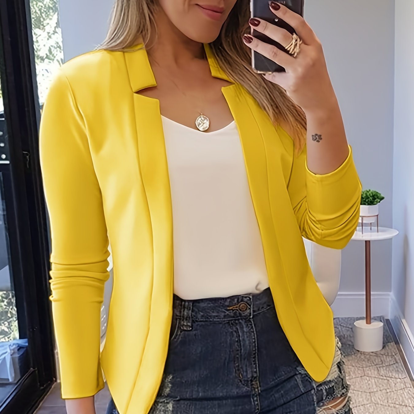 Elegant Solid Color Long Sleeve Women's Cardigan - 95% Polyester 5% Spandex Knit Fabric, Regular Fit H-Line Open Front Jacket with Quilted Detail for All Seasons