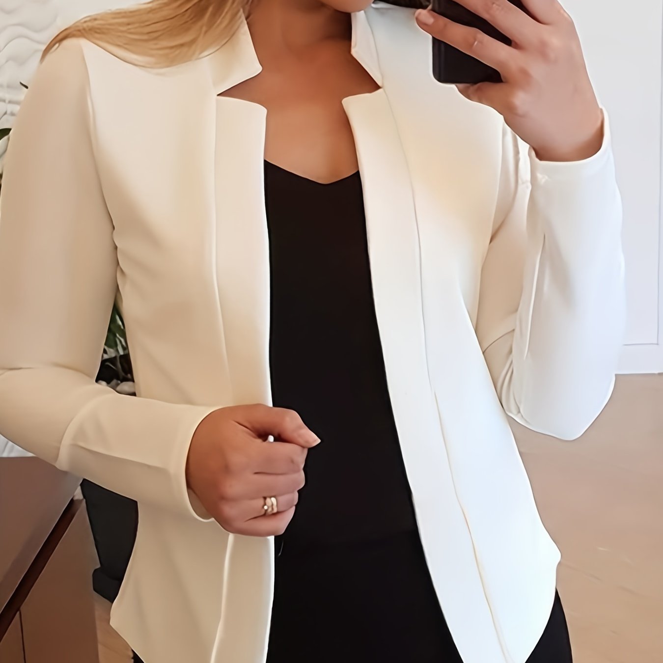 Elegant Solid Color Long Sleeve Women's Cardigan - 95% Polyester 5% Spandex Knit Fabric, Regular Fit H-Line Open Front Jacket with Quilted Detail for All Seasons